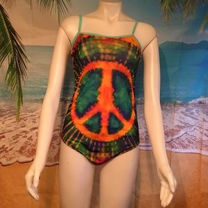 Ladies Peace sign tie dye one piece bathing suit XL